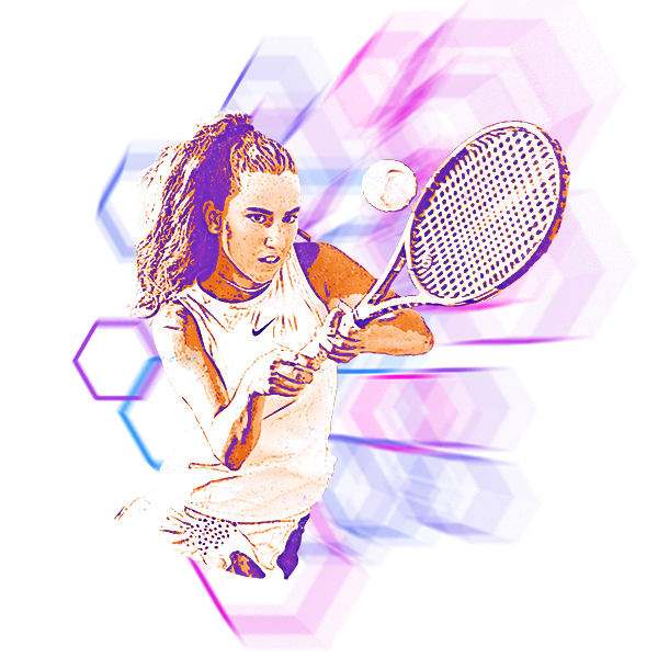 stylized image of a tennis player returning a serve