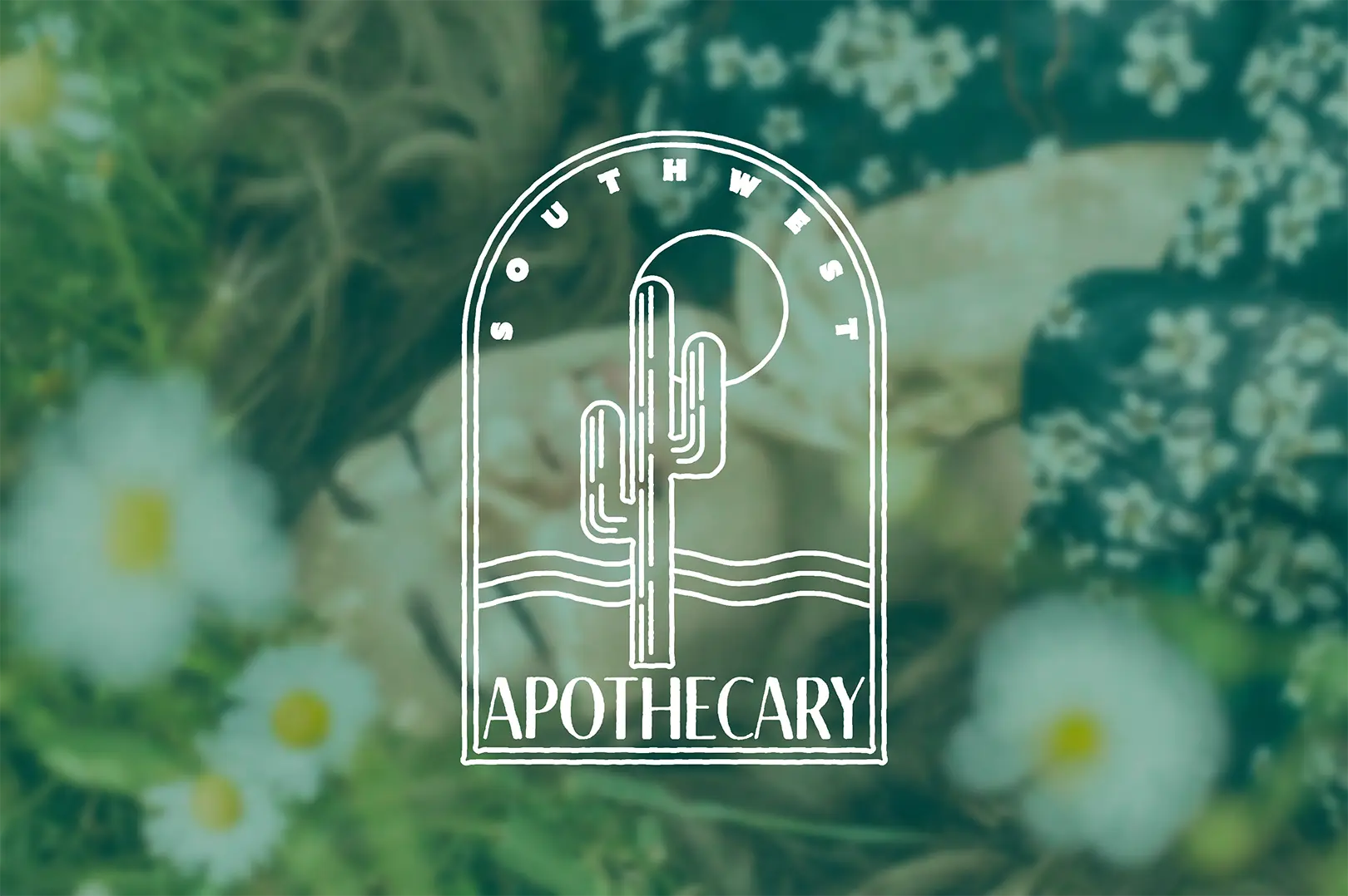 Southwest Apothecary logo overlayed on image of woman in meadow